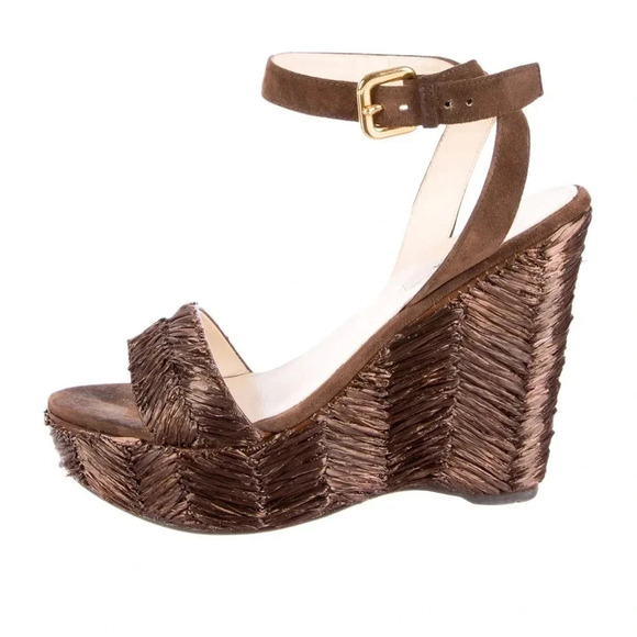 Prada Raffia Wedge Sandals - Picture 2 of 10
